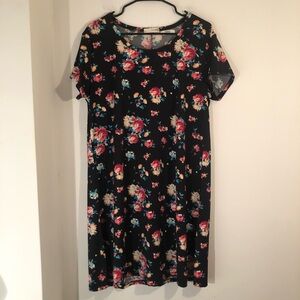 Forever Rose Floral Midi Dress Womens 2X Multicolored Short Sleeve